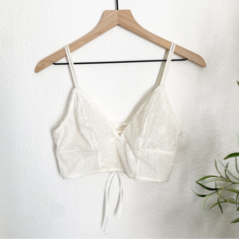 Aerie Embroidery Longline Corset Back Bralette White Muslin Medium